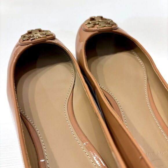 Tory Burch Royal Tan Nude Claire Ballet Tumbled Patent Leather Flats US Size 6.5 - Picture 5 of 8